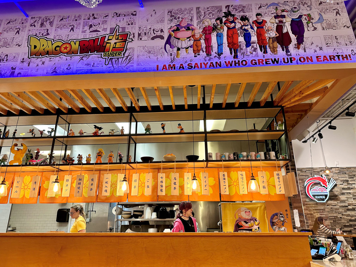 brown counter with dragon ball posters and characters